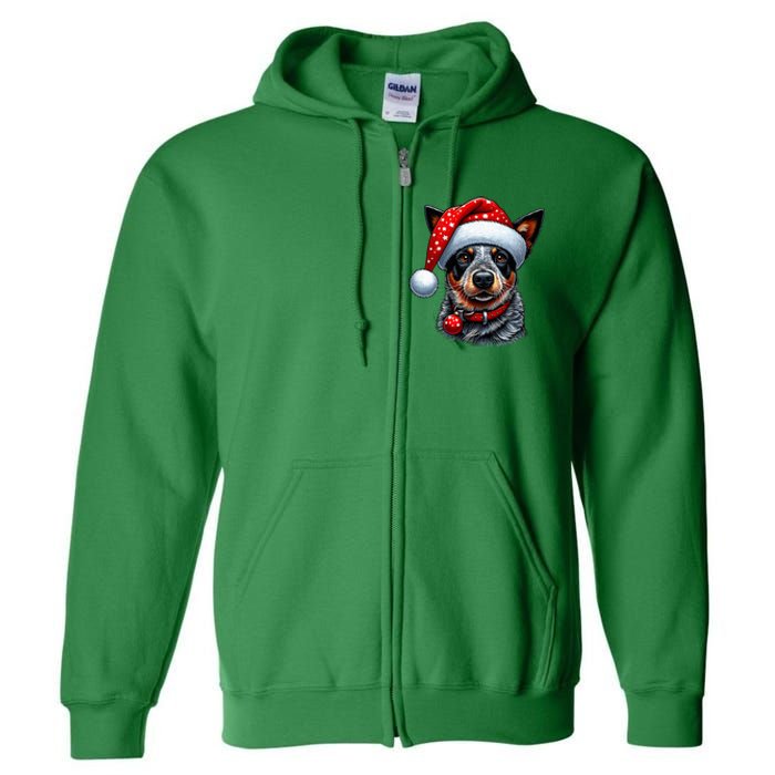 Cattle Dog With Santa Hat Full Zip Hoodie