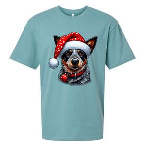 Cattle Dog With Santa Hat Sueded Cloud Jersey T-Shirt