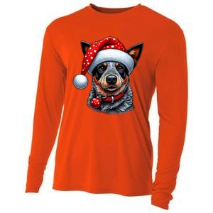 Cattle Dog With Santa Hat Cooling Performance Long Sleeve Crew