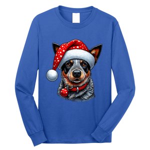 Cattle Dog With Santa Hat Long Sleeve Shirt