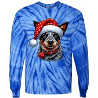 Cattle Dog With Santa Hat Tie-Dye Long Sleeve Shirt