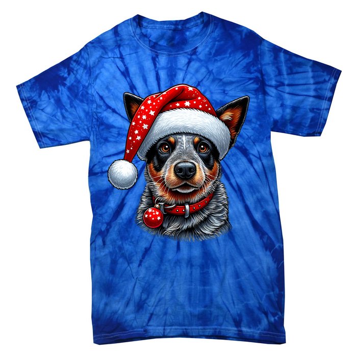 Cattle Dog With Santa Hat Tie-Dye T-Shirt