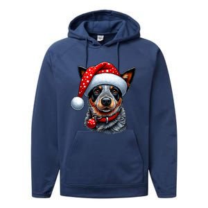 Cattle Dog With Santa Hat Performance Fleece Hoodie