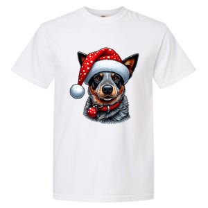 Cattle Dog With Santa Hat Garment-Dyed Heavyweight T-Shirt