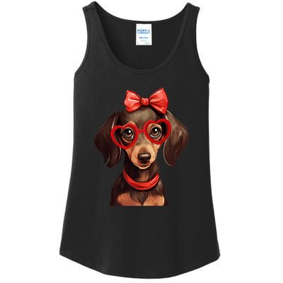 Cute Dachshund Wearing Red Glasses And Headband Bandana Gift Ladies Essential Tank