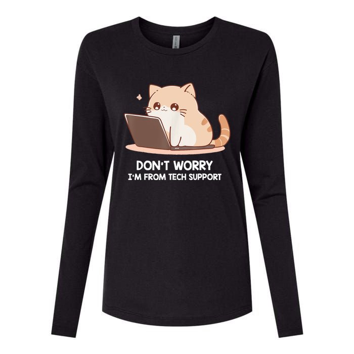 Cat DonT Worry IM From Tech Support Womens Cotton Relaxed Long Sleeve T-Shirt