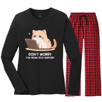 Cat DonT Worry IM From Tech Support Women's Long Sleeve Flannel Pajama Set 