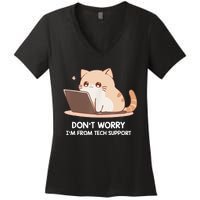 Cat DonT Worry IM From Tech Support Women's V-Neck T-Shirt