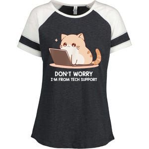 Cat DonT Worry IM From Tech Support Enza Ladies Jersey Colorblock Tee