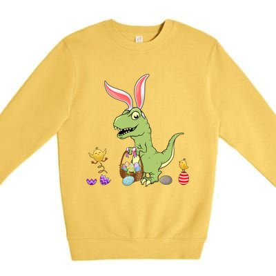 Cute Dinosaur With Easter Basket And Bunny Ears Easter Gift Premium Crewneck Sweatshirt