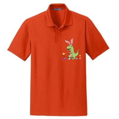 Cute Dinosaur With Easter Basket And Bunny Ears Easter Gift Dry Zone Grid Polo