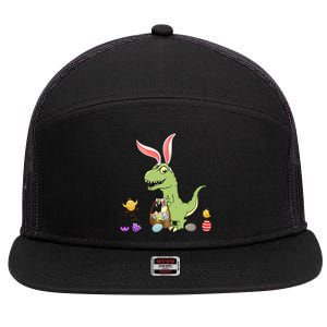 Cute Dinosaur With Easter Basket And Bunny Ears Easter Gift 7 Panel Mesh Trucker Snapback Hat