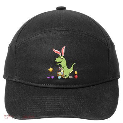 Cute Dinosaur With Easter Basket And Bunny Ears Easter Gift 7-Panel Snapback Hat