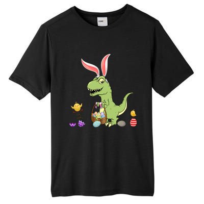 Cute Dinosaur With Easter Basket And Bunny Ears Easter Gift Tall Fusion ChromaSoft Performance T-Shirt