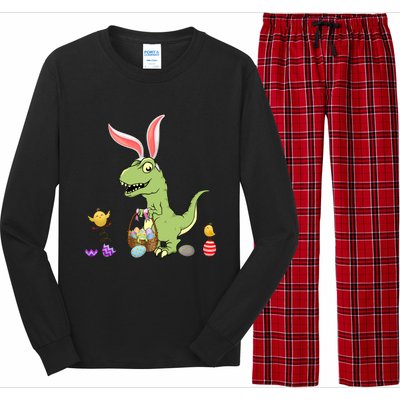 Cute Dinosaur With Easter Basket And Bunny Ears Easter Gift Long Sleeve Pajama Set