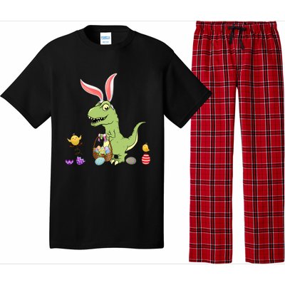 Cute Dinosaur With Easter Basket And Bunny Ears Easter Gift Pajama Set