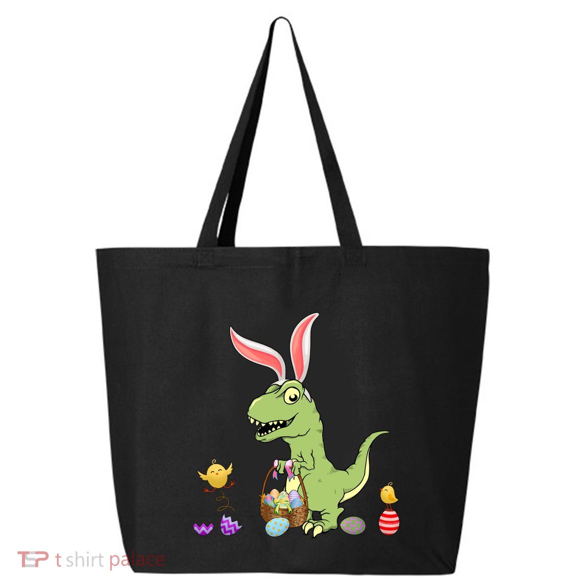 Cute Dinosaur With Easter Basket And Bunny Ears Easter Gift 25L Jumbo Tote