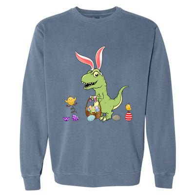 Cute Dinosaur With Easter Basket And Bunny Ears Easter Gift Garment-Dyed Sweatshirt