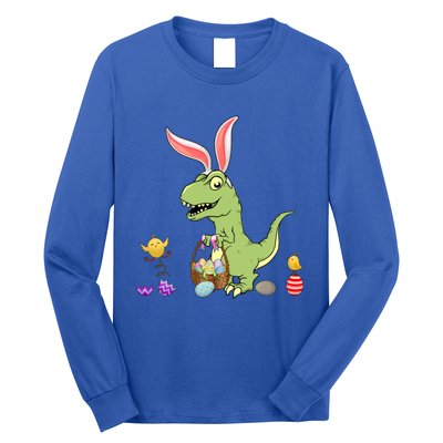 Cute Dinosaur With Easter Basket And Bunny Ears Easter Gift Long Sleeve Shirt