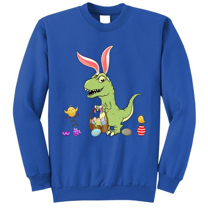 Cute Dinosaur With Easter Basket And Bunny Ears Easter Gift Sweatshirt