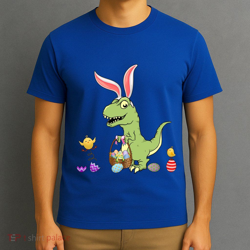 Cute Dinosaur With Easter Basket And Bunny Ears Easter Gift T-Shirt