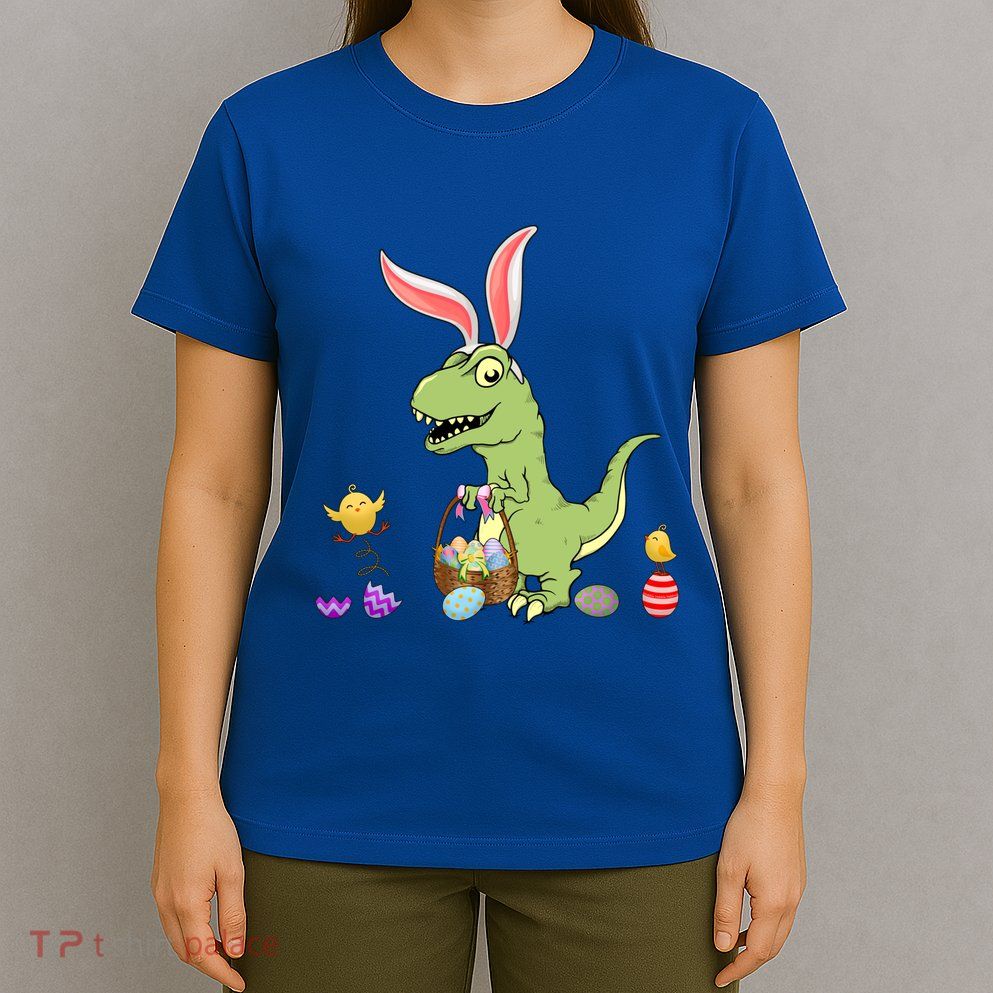 Cute Dinosaur With Easter Basket And Bunny Ears Easter Gift T-Shirt
