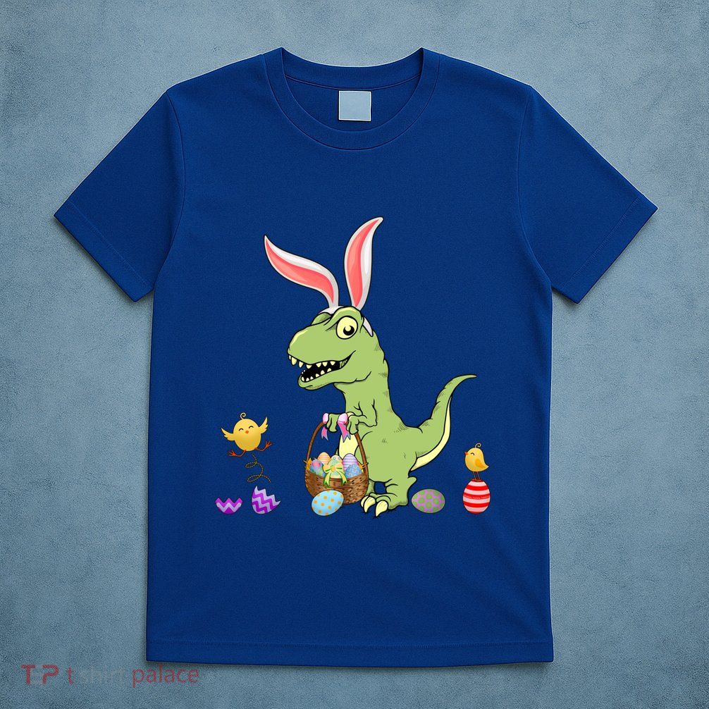 Cute Dinosaur With Easter Basket And Bunny Ears Easter Gift T-Shirt