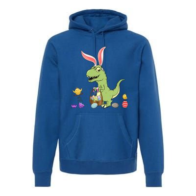 Cute Dinosaur With Easter Basket And Bunny Ears Easter Gift Premium Hoodie