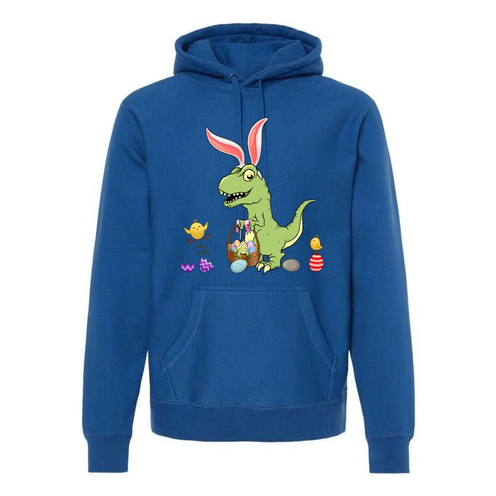 Cute Dinosaur With Easter Basket And Bunny Ears Easter Gift Premium Hoodie