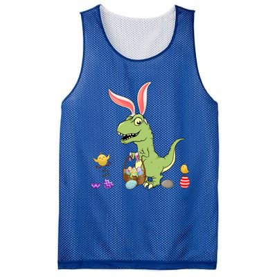 Cute Dinosaur With Easter Basket And Bunny Ears Easter Gift Mesh Reversible Basketball Jersey Tank