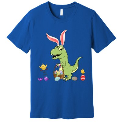 Cute Dinosaur With Easter Basket And Bunny Ears Easter Gift Premium T-Shirt