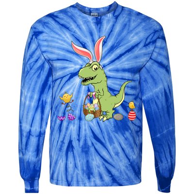 Cute Dinosaur With Easter Basket And Bunny Ears Easter Gift Tie-Dye Long Sleeve Shirt