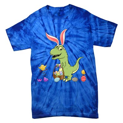 Cute Dinosaur With Easter Basket And Bunny Ears Easter Gift Tie-Dye T-Shirt