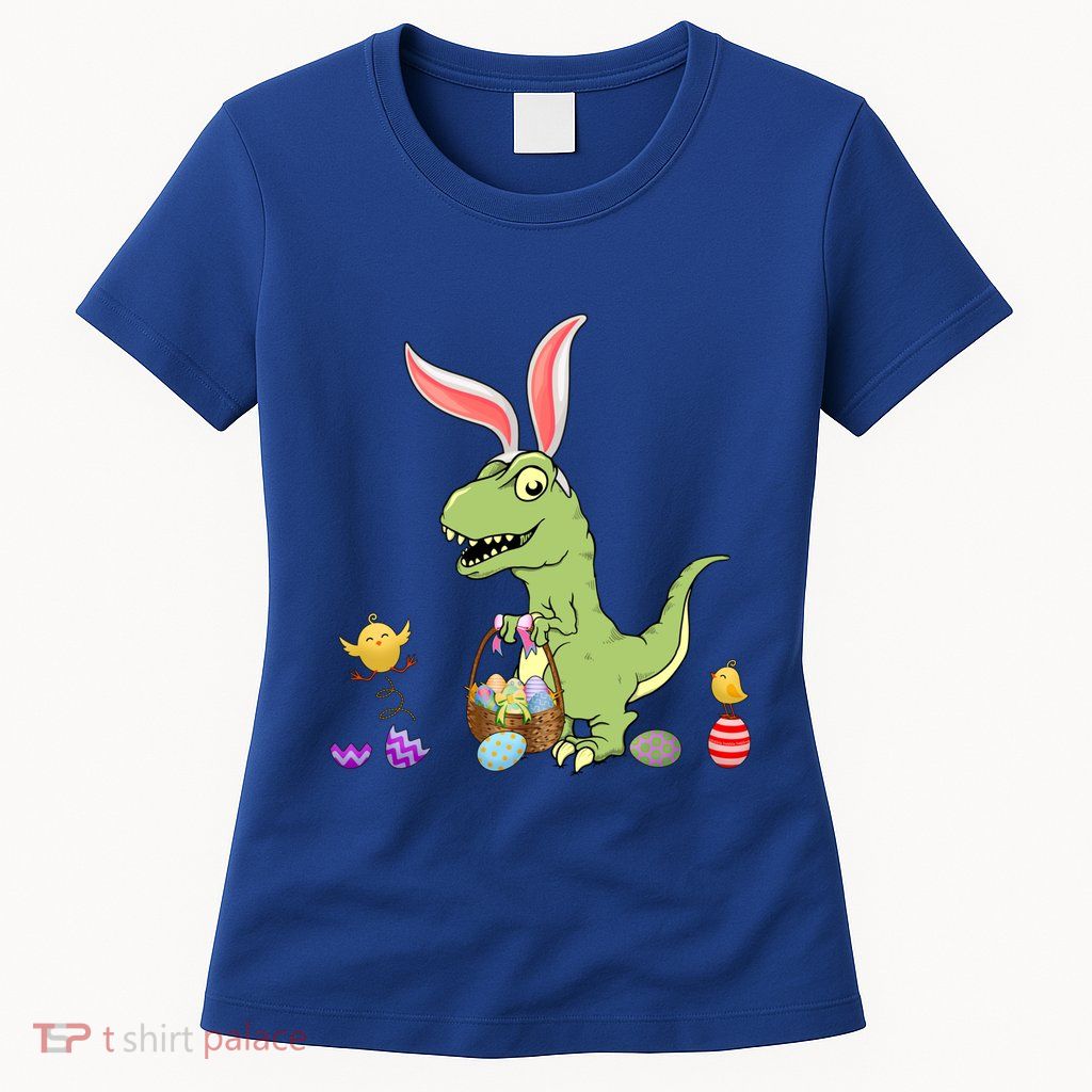 Cute Dinosaur With Easter Basket And Bunny Ears Easter Gift Womens T-Shirt