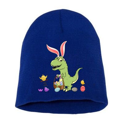 Cute Dinosaur With Easter Basket And Bunny Ears Easter Gift Short Acrylic Beanie