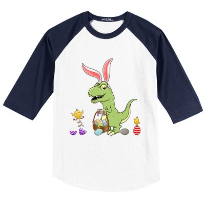 Cute Dinosaur With Easter Basket And Bunny Ears Easter Gift Baseball Sleeve Shirt