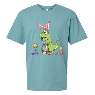 Cute Dinosaur With Easter Basket And Bunny Ears Easter Gift Sueded Cloud Jersey T-Shirt