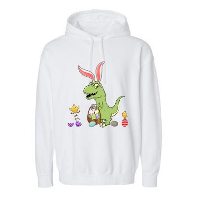 Cute Dinosaur With Easter Basket And Bunny Ears Easter Gift Garment-Dyed Fleece Hoodie