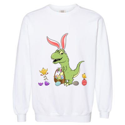 Cute Dinosaur With Easter Basket And Bunny Ears Easter Gift Garment-Dyed Sweatshirt