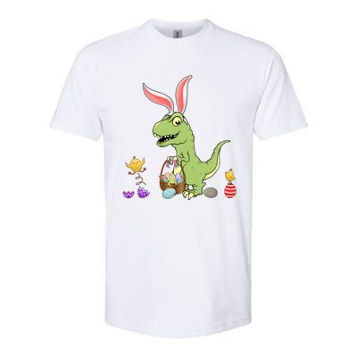 Cute Dinosaur With Easter Basket And Bunny Ears Easter Gift Softstyle CVC T-Shirt