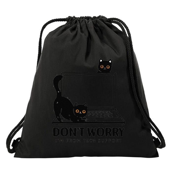 Cat DonT Worry IM From Tech Support Drawstring Bag