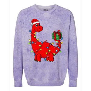 Christmas Dinosaur With Lights Funny Xmas Colorblast Crewneck Sweatshirt