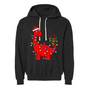 Christmas Dinosaur With Lights Funny Xmas Garment-Dyed Fleece Hoodie