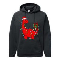 Christmas Dinosaur With Lights Funny Xmas Performance Fleece Hoodie