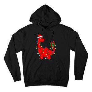 Christmas Dinosaur With Lights Funny Xmas Hoodie