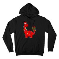 Christmas Dinosaur With Lights Funny Xmas Hoodie