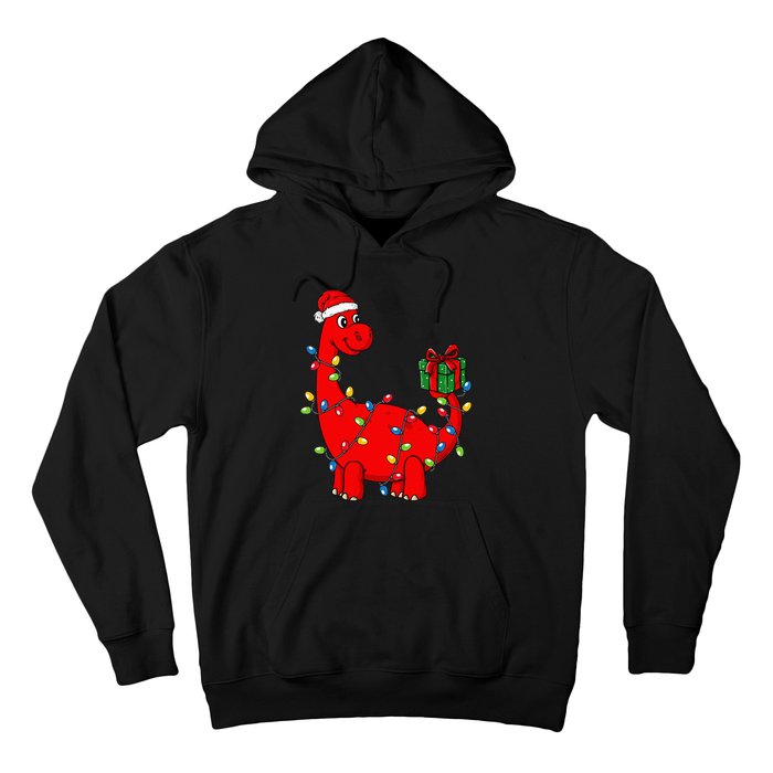 Christmas Dinosaur With Lights Funny Xmas Hoodie