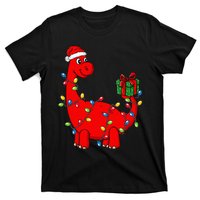 Christmas Dinosaur With Lights Funny Xmas T-Shirt