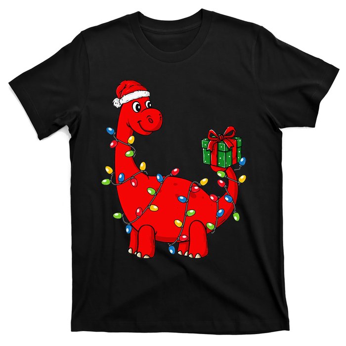 Christmas Dinosaur With Lights Funny Xmas T-Shirt