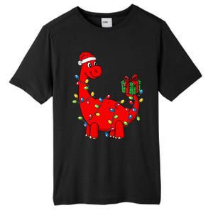 Christmas Dinosaur With Lights Funny Xmas Tall Fusion ChromaSoft Performance T-Shirt